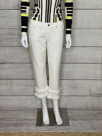 Cropped Fringe Hem Jeans